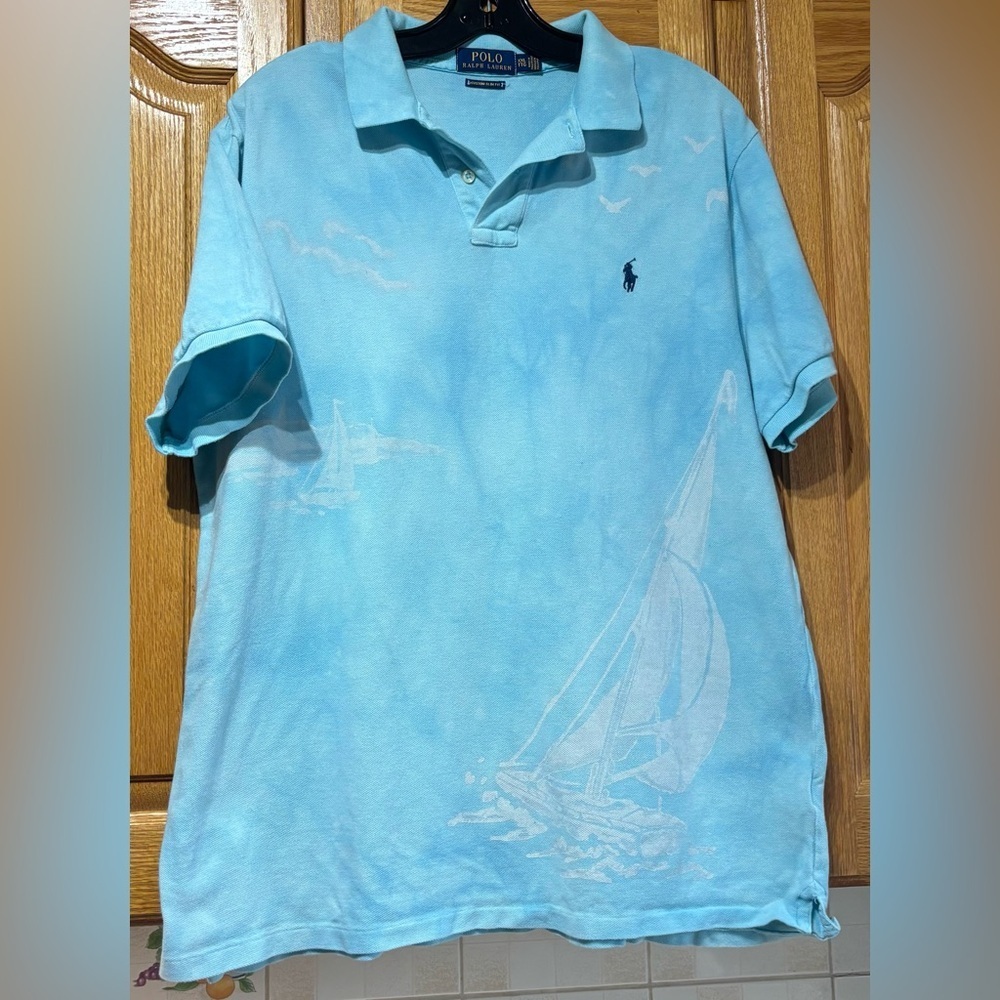 Polo Ralph Lauren Sky Blue Sailboat Slim Fit Polo Shirt Men’s XXL EUC - Picture 2 of 7